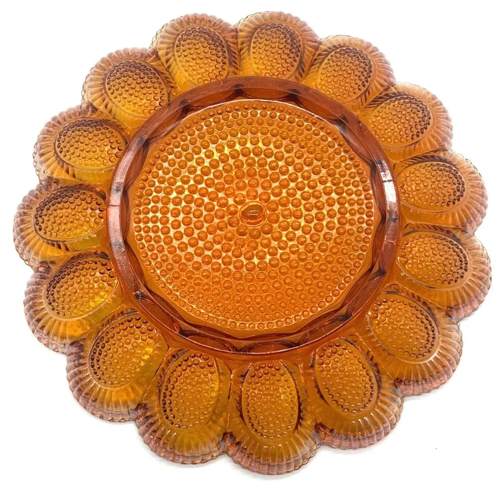 Indiana Glass Marigold Carnival Glass Deviled Egg Plate Relish Tray Hobnail 1213